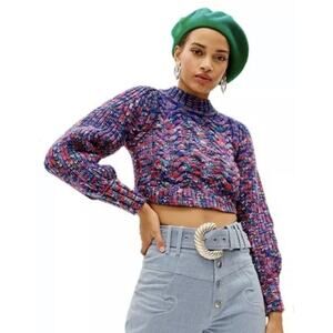 For Love & Lemons Sydney Crop Knit Sweater in Sapphire Size 2X‎ Plus Size NWT